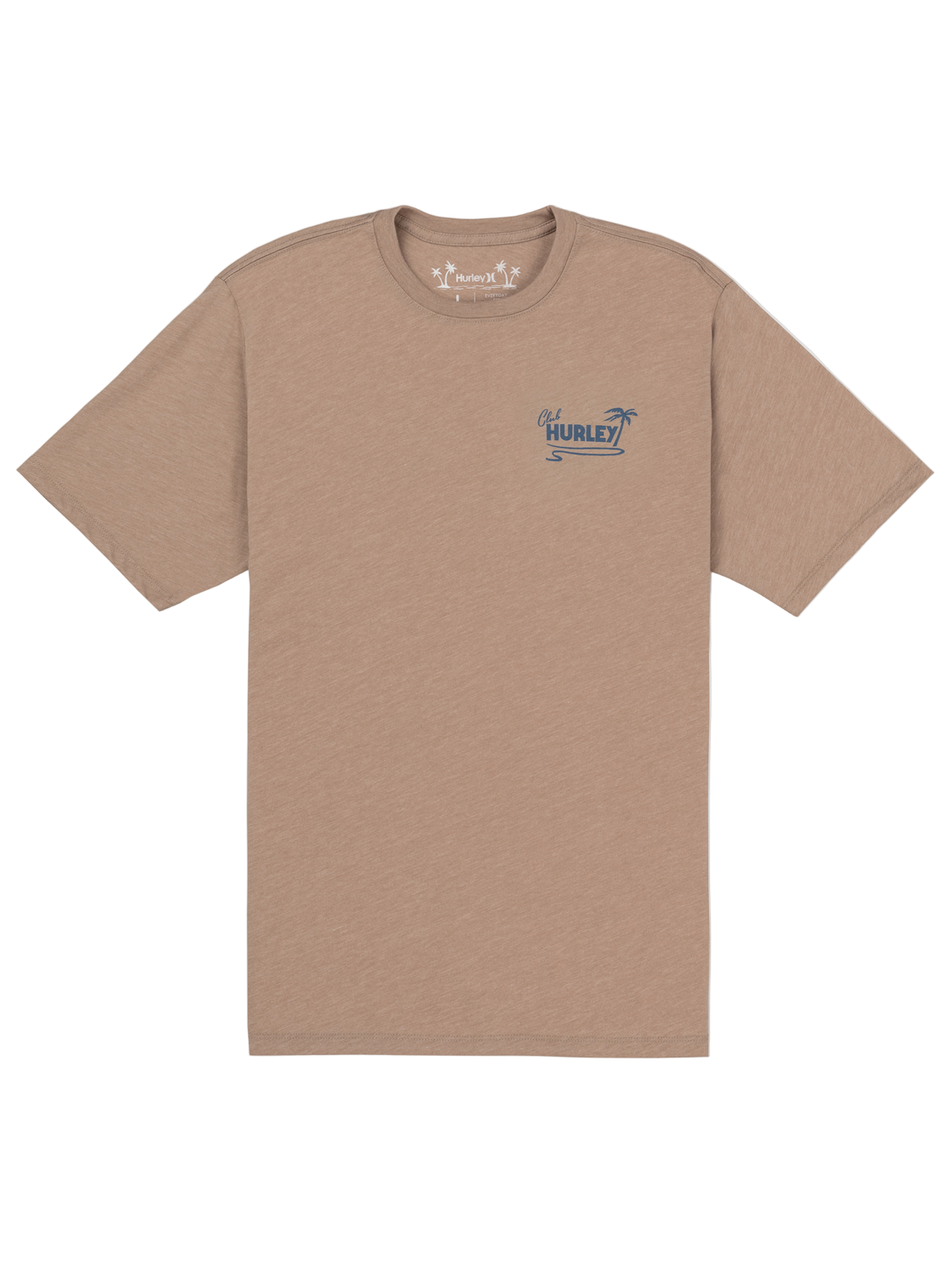Brown t-shirt with a logo on the chest against a white background