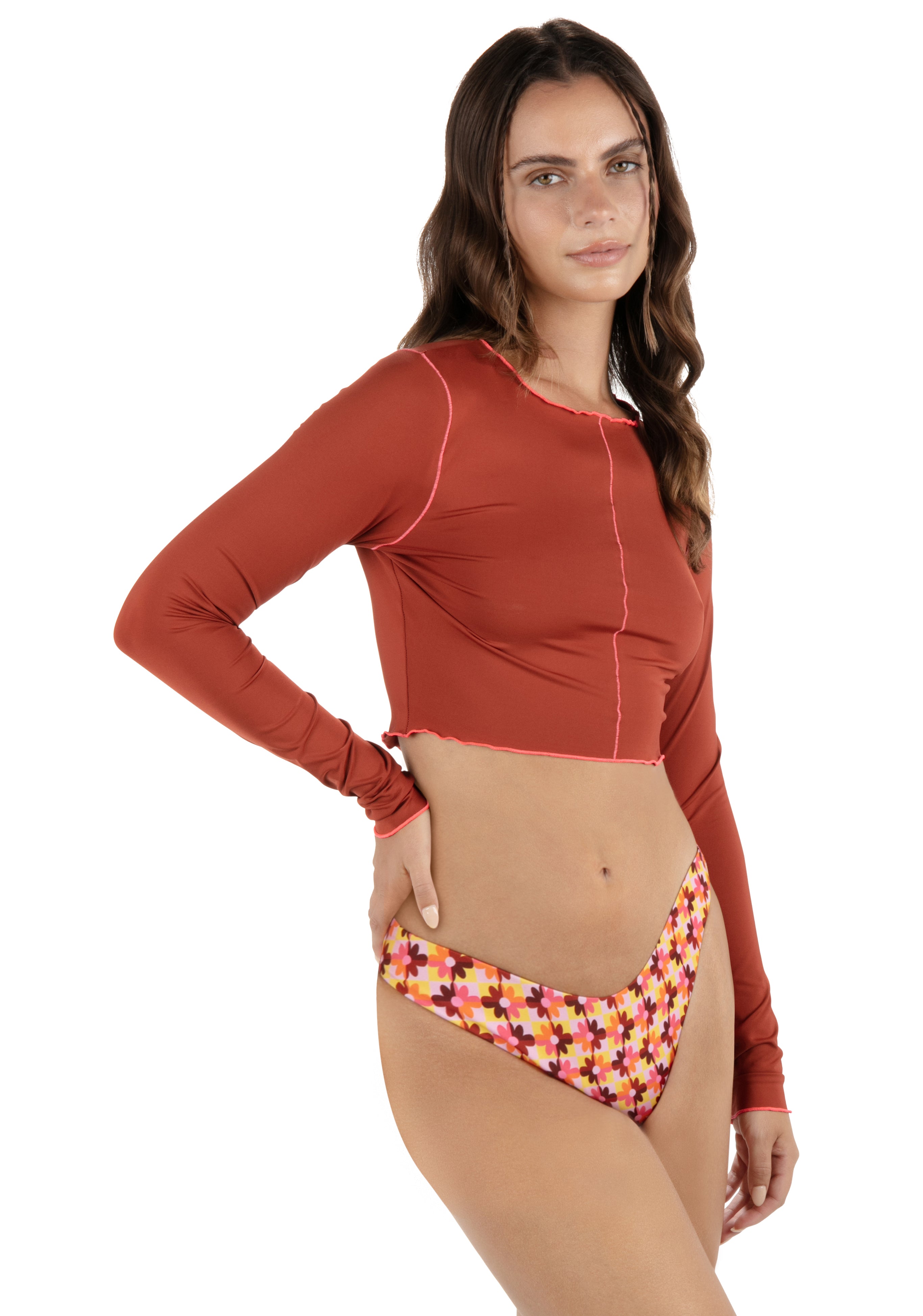 Solid Crop Long Sleeve Rashguard
