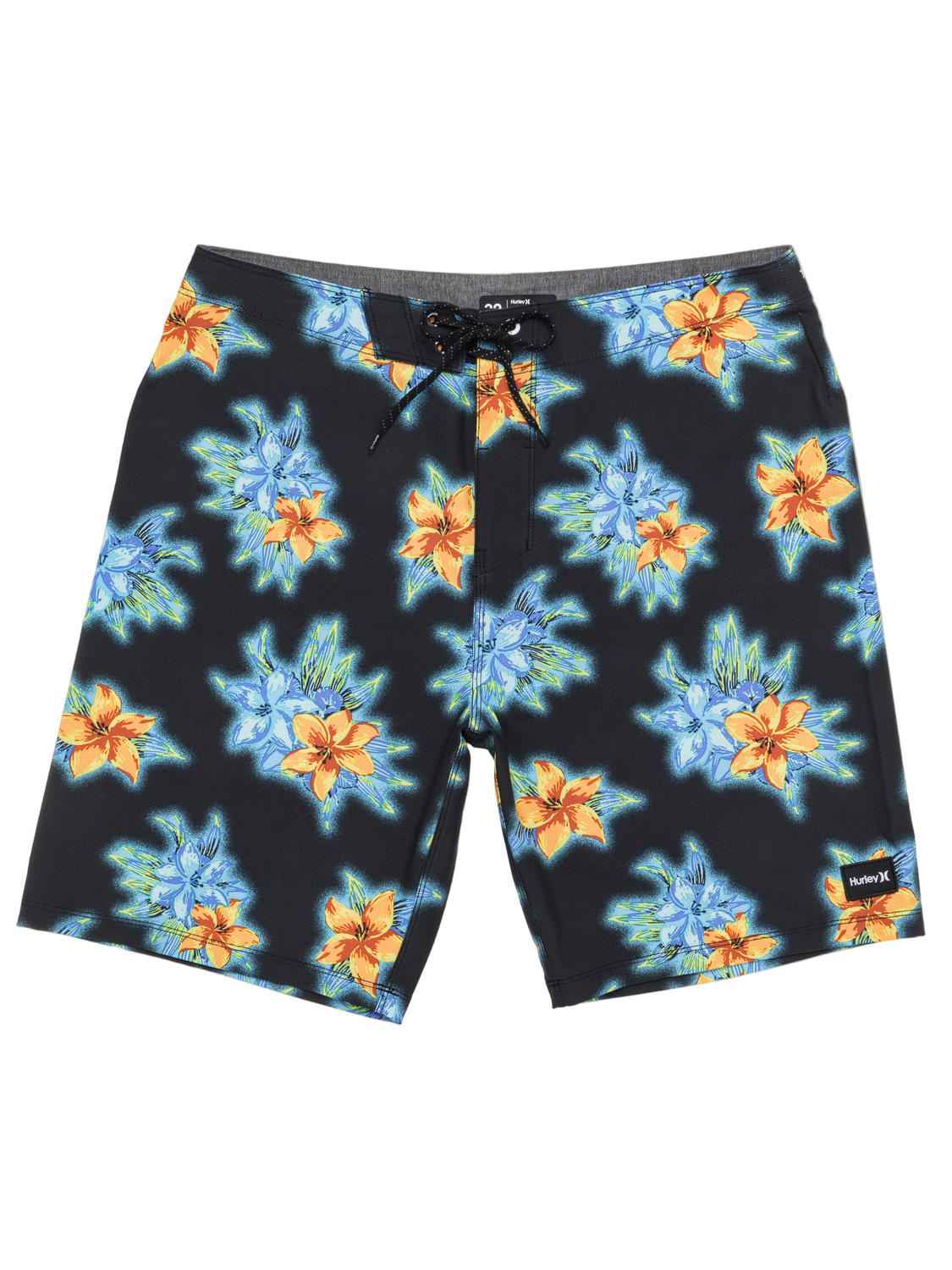 Floral patterned shorts on a black background