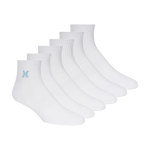 Set of six white ankle socks with a small logo on a white background