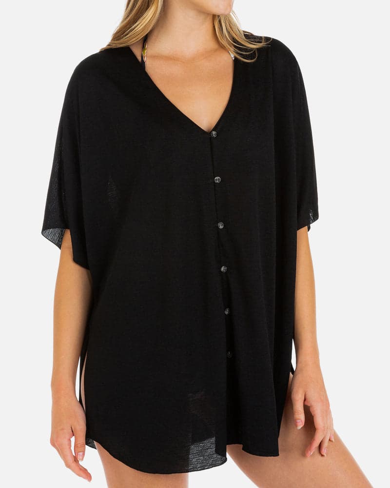 Black - Solid Button Front Tunic | Hurley