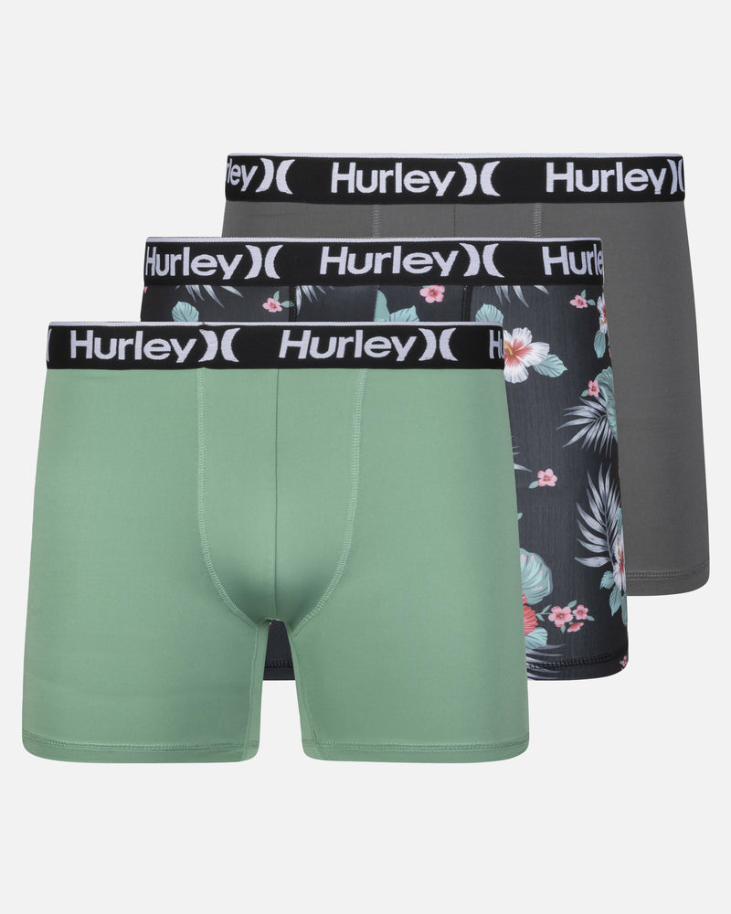 Grey/Green Hurley Men's 3Pk Regrind Mainline Boxer Brief