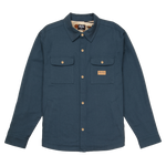Navy blue shirt with two front pockets on a white background