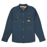 Navy blue shirt with two front pockets on a white background