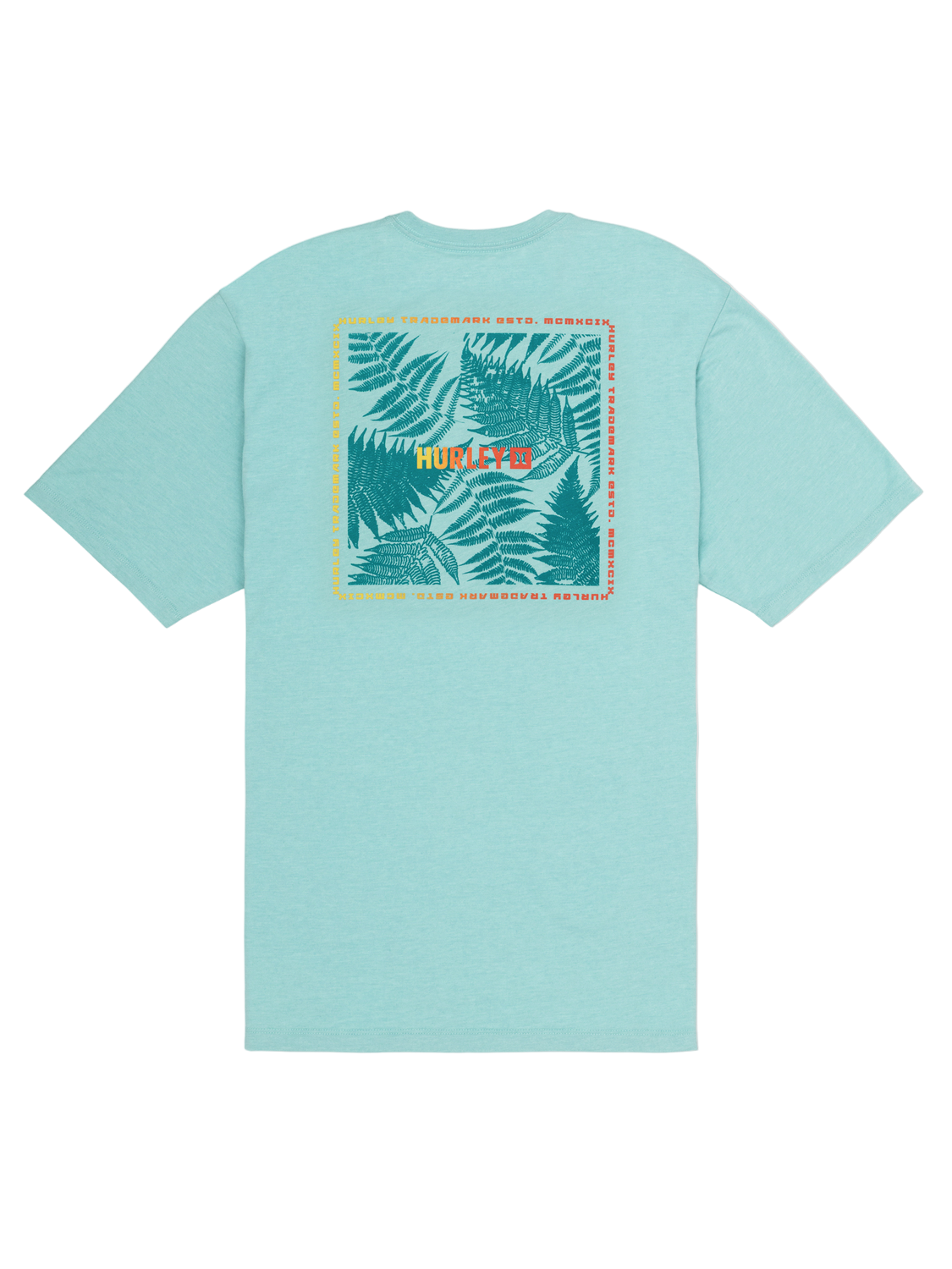 Light blue t-shirt with a graphic design on the back against a white background