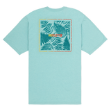 Light blue t-shirt with a graphic design on the back against a white background