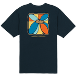 Black t-shirt with colorful graphic and 'Hurley' logo on a white background