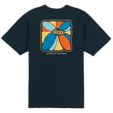 Black t-shirt with colorful graphic and 'Hurley' logo on a white background