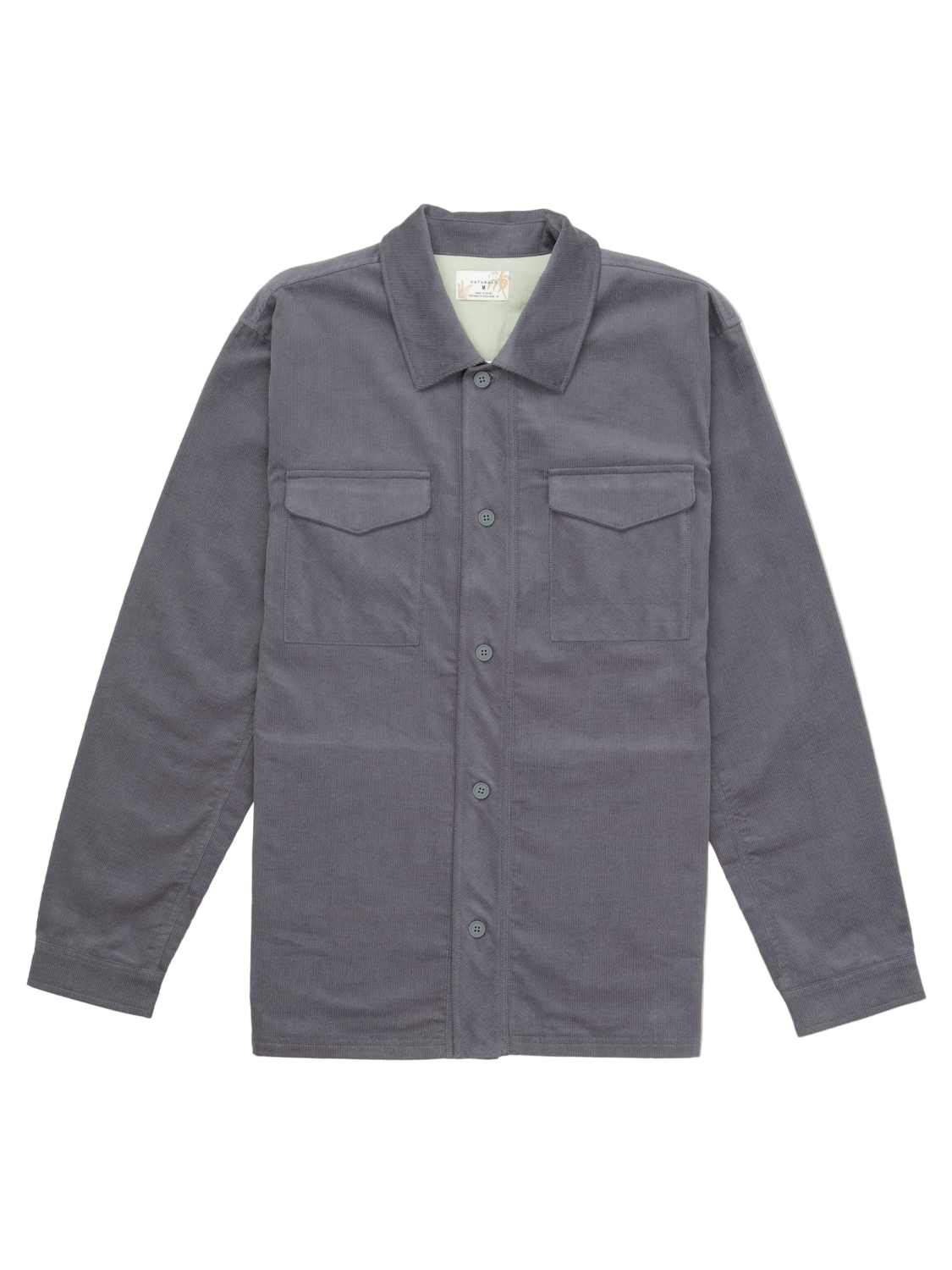 Gray button-up shirt on a white background