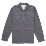 Gray button-up shirt on a white background