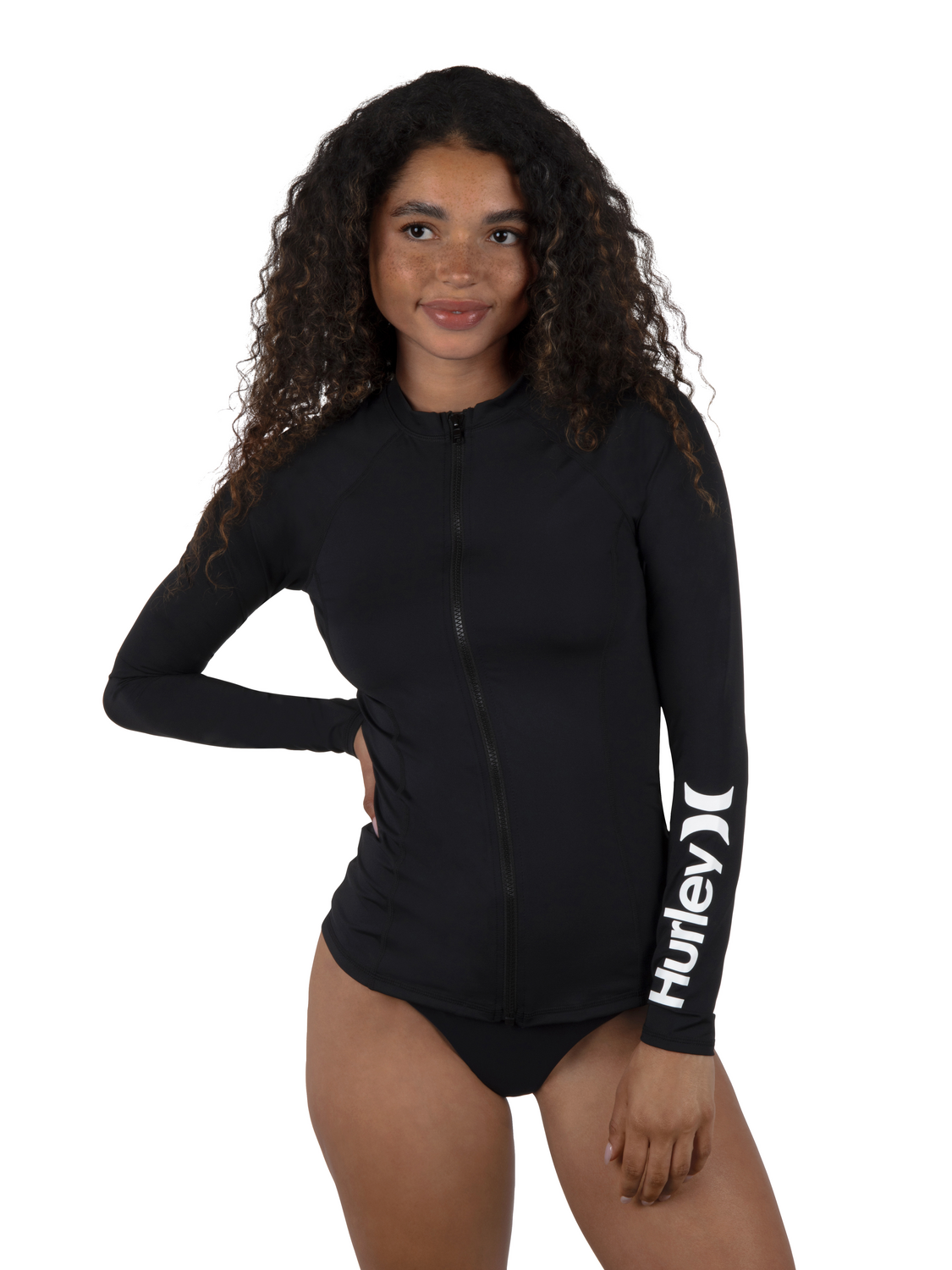 One and Only Solid Long Sleeve Zip Front Rashguard