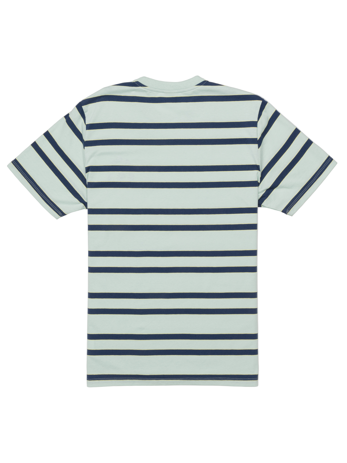 Striped t-shirt with blue and white horizontal stripes on a light background