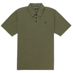 Green polo shirt with a brand logo on a white background