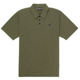Green polo shirt with a brand logo on a white background