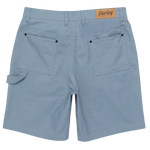 Light blue shorts with a brand label on a white background