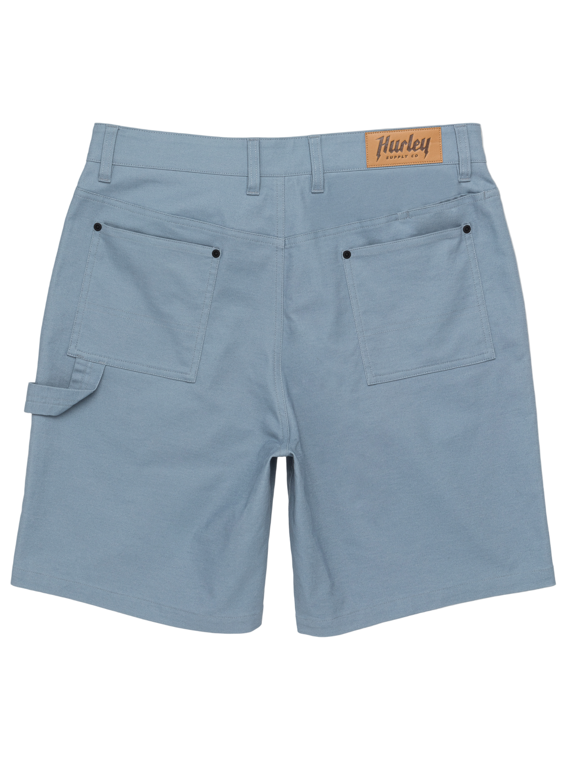 Light blue shorts with a brand label on a white background