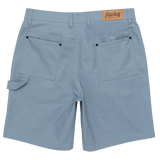 Light blue shorts with a brand label on a white background