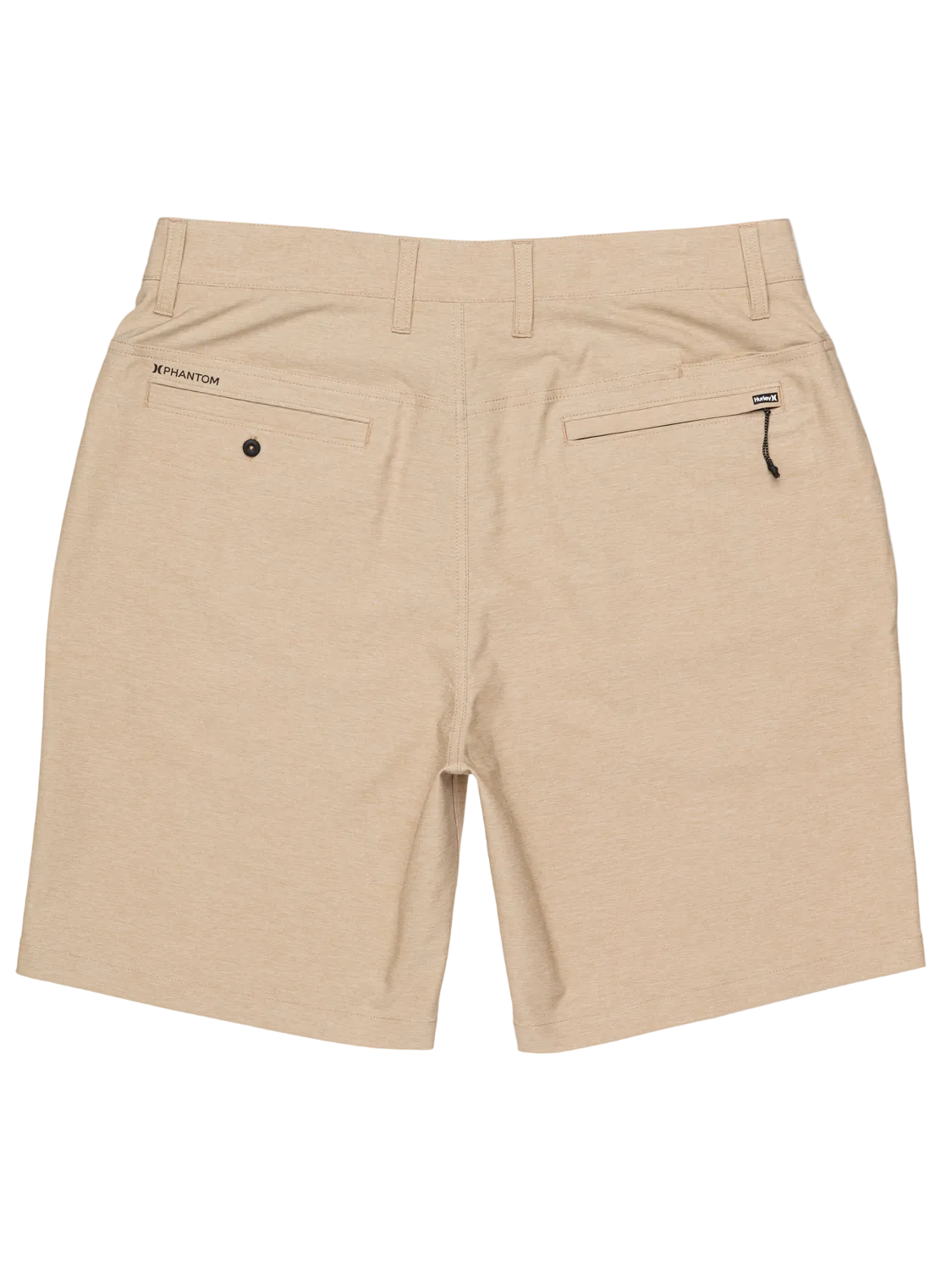 Beige shorts with brand logo on a white background