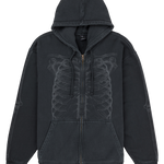Black hoodie with intricate design on a white background