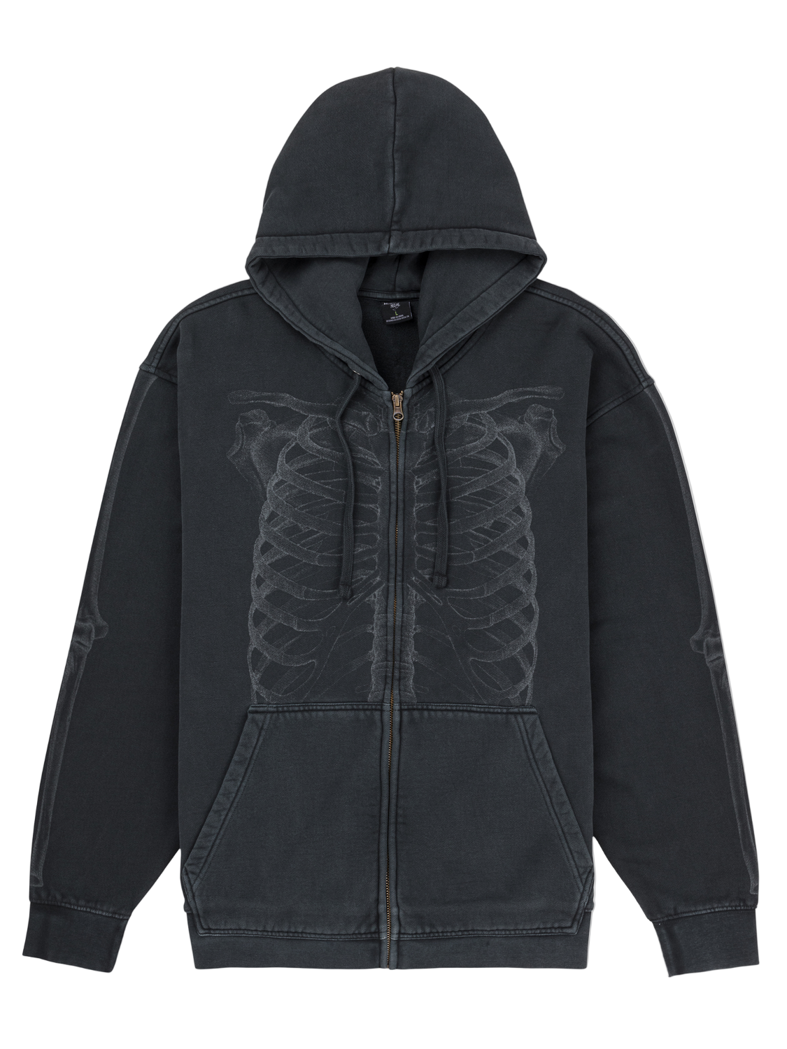 Black hoodie with intricate design on a white background