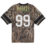 Camouflage jersey with number 99 and brand logo on a white background
