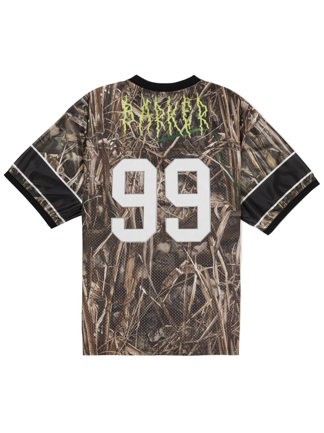Camouflage jersey with number 99 and brand logo on a white background