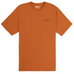 Orange t-shirt with a brand logo on a white background