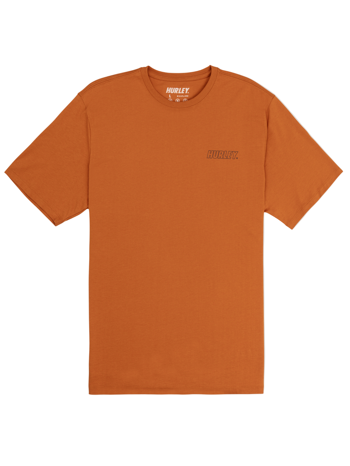 Orange t-shirt with a brand logo on a white background