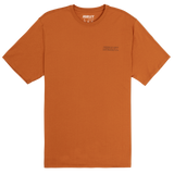 Orange t-shirt with a brand logo on a white background