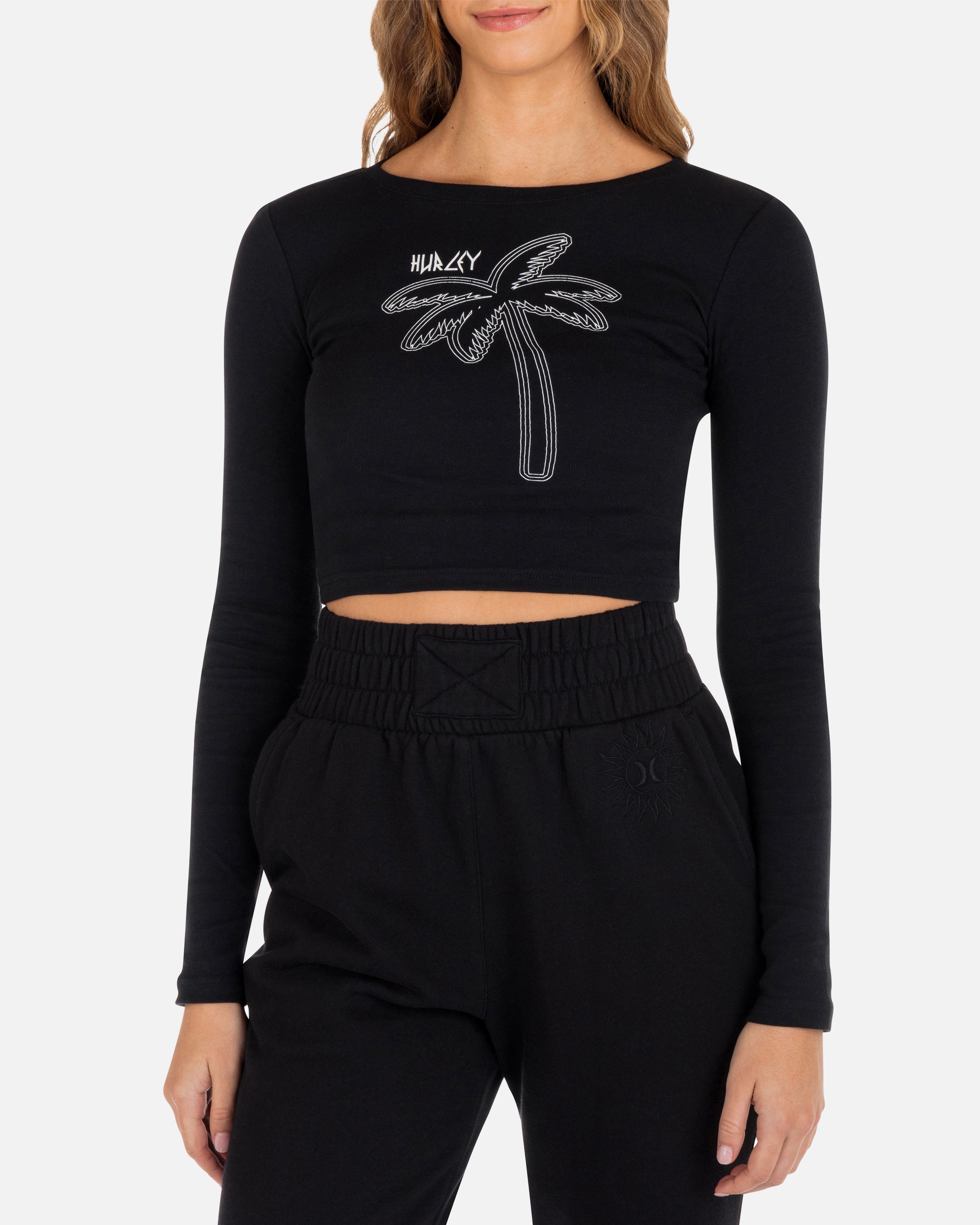 Black Simpler Times Long Sleeve Baby Tee Hurley