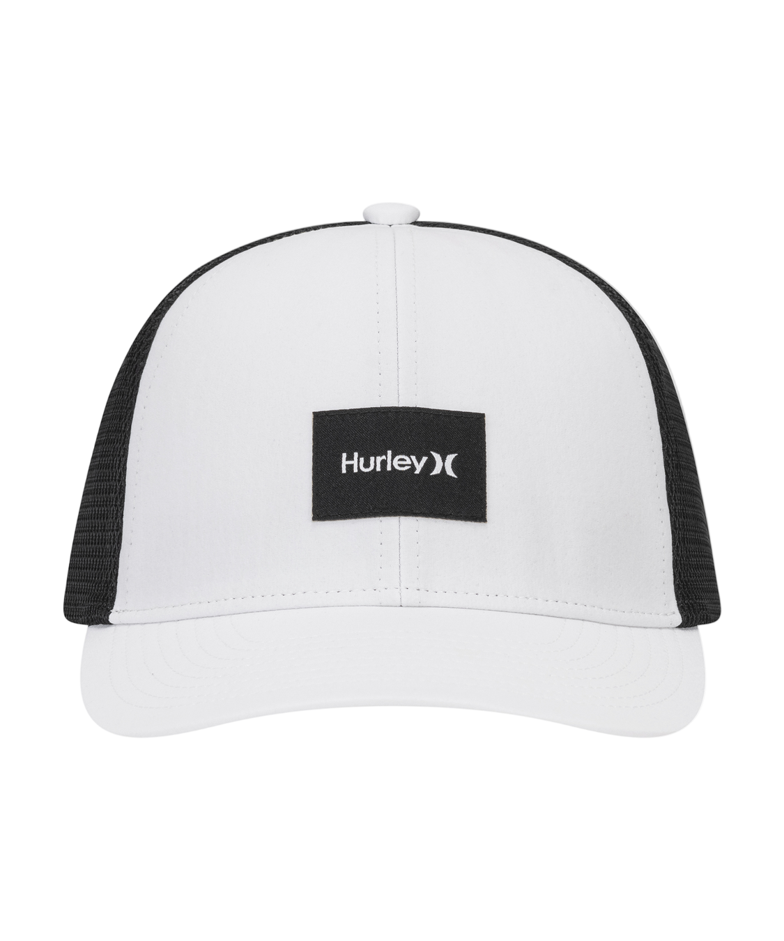 White and black Hurley cap on a white background