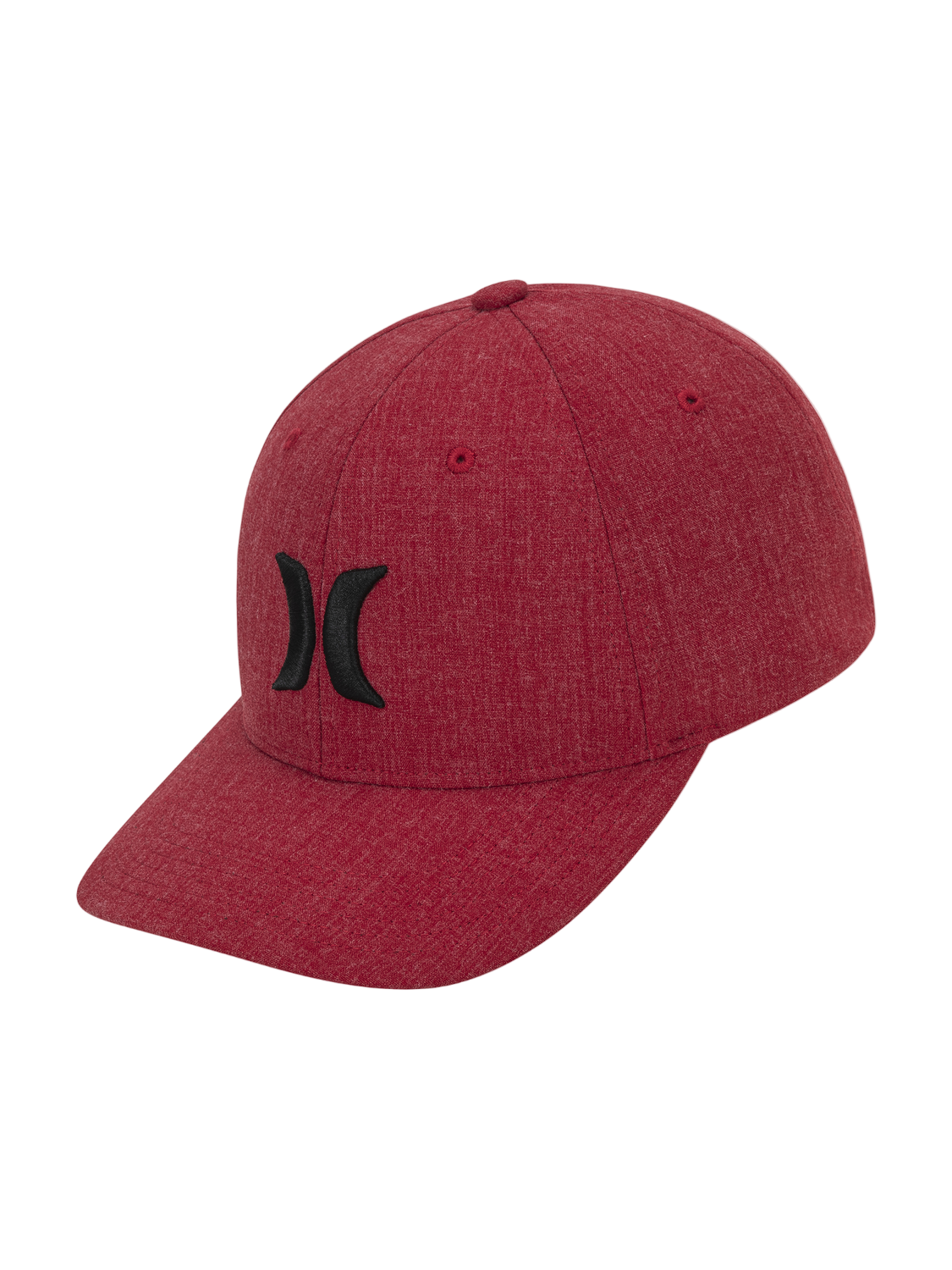 Red cap with a black logo on a white background