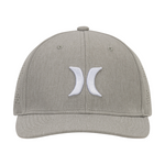 Gray cap with a white logo on a white background