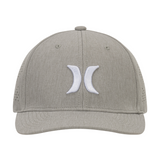 Gray cap with a white logo on a white background
