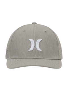 Gray cap with a white logo on a white background