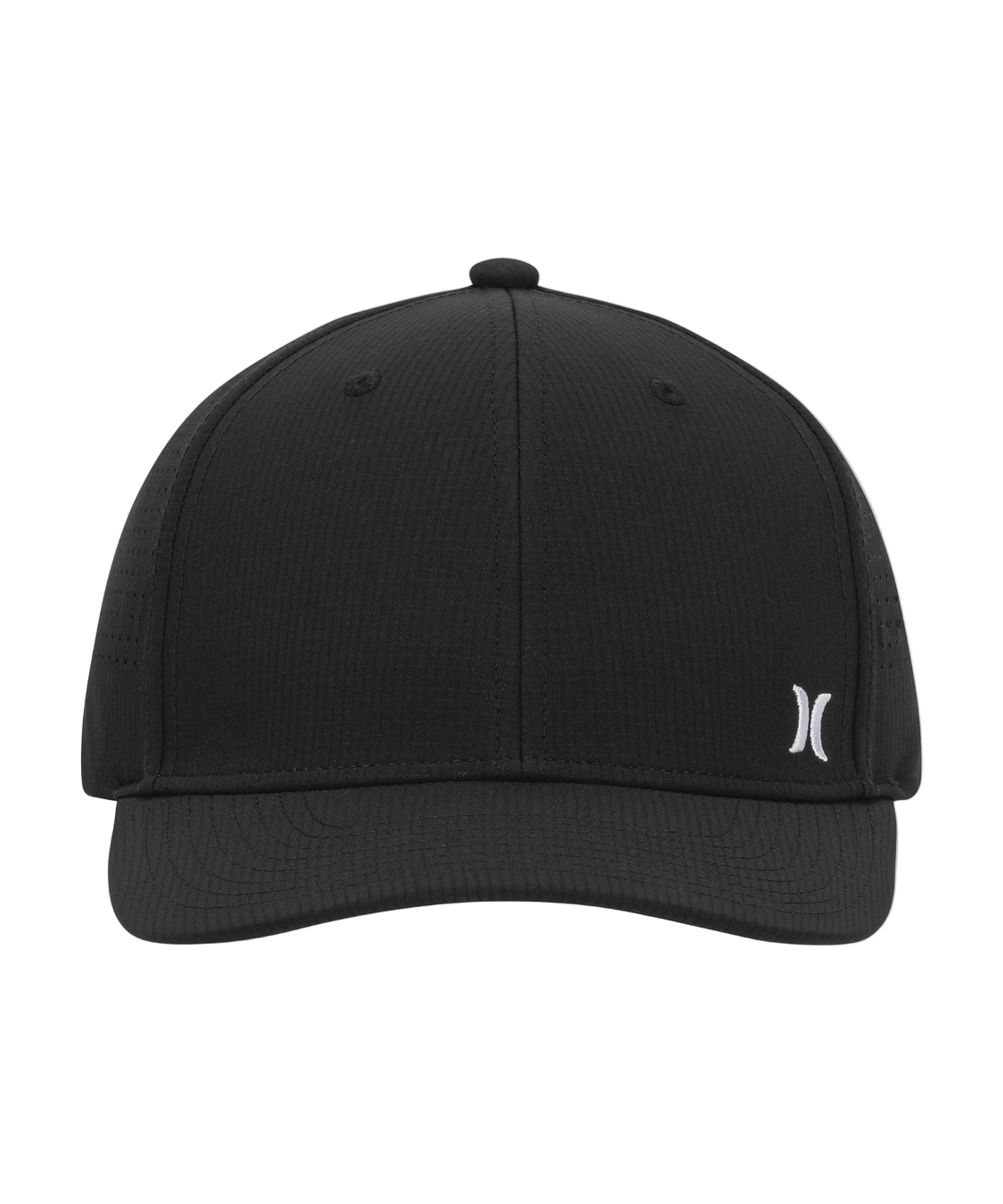 Black cap with a logo on a white background