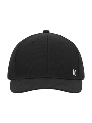 Black cap with a logo on a white background