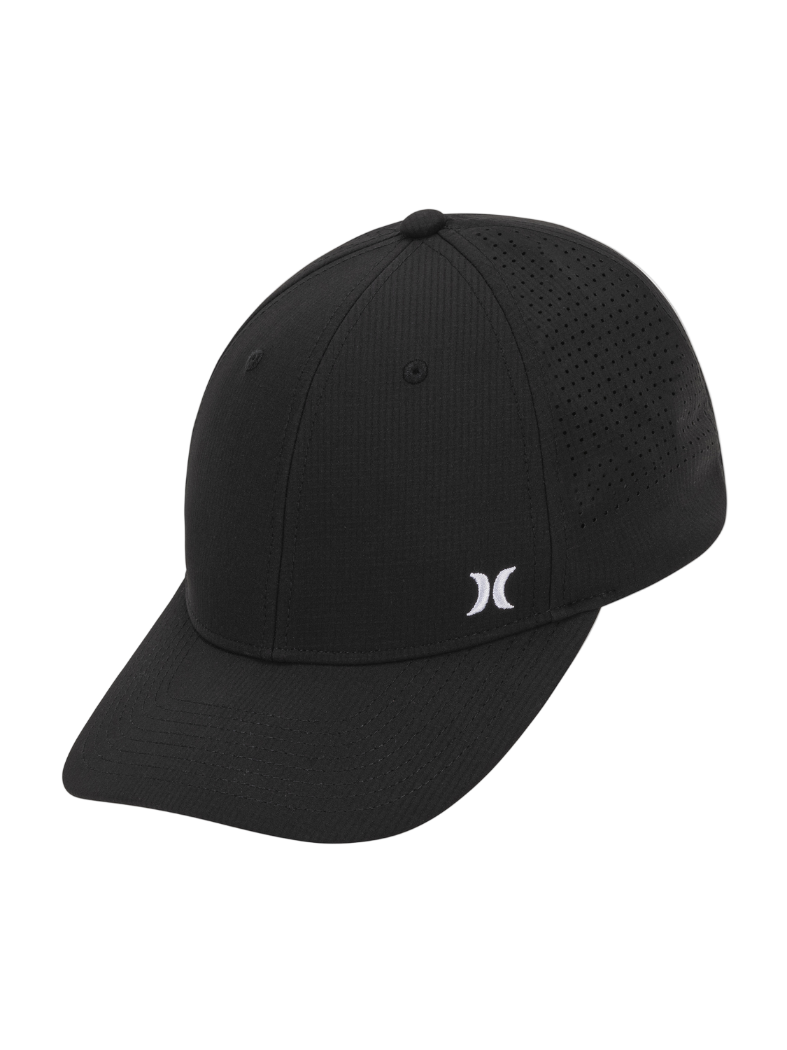 Black cap with a logo on a white background