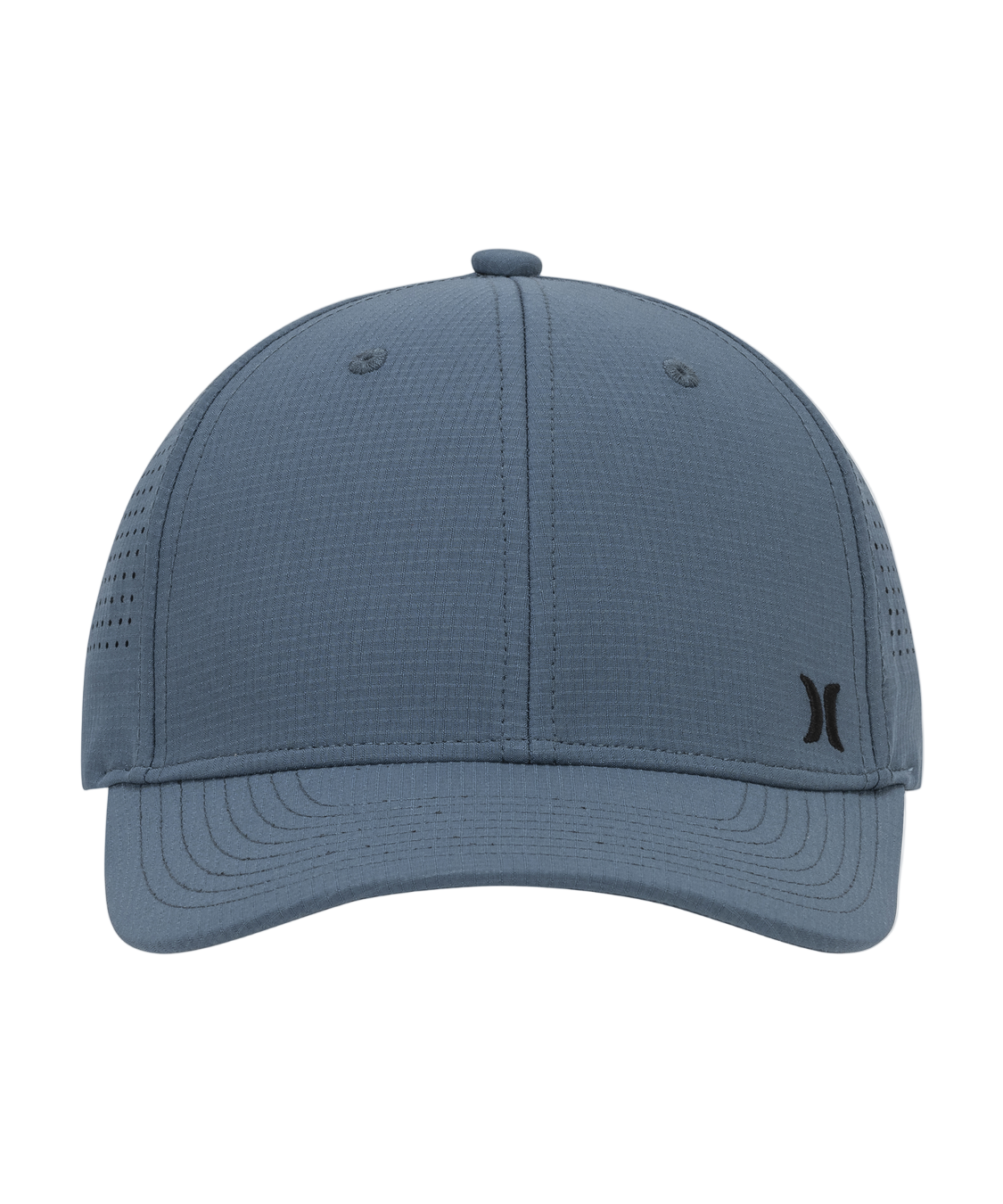 Blue cap with a brand logo on a white background