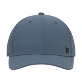 Blue cap with a brand logo on a white background