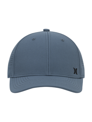 Blue cap with a brand logo on a white background