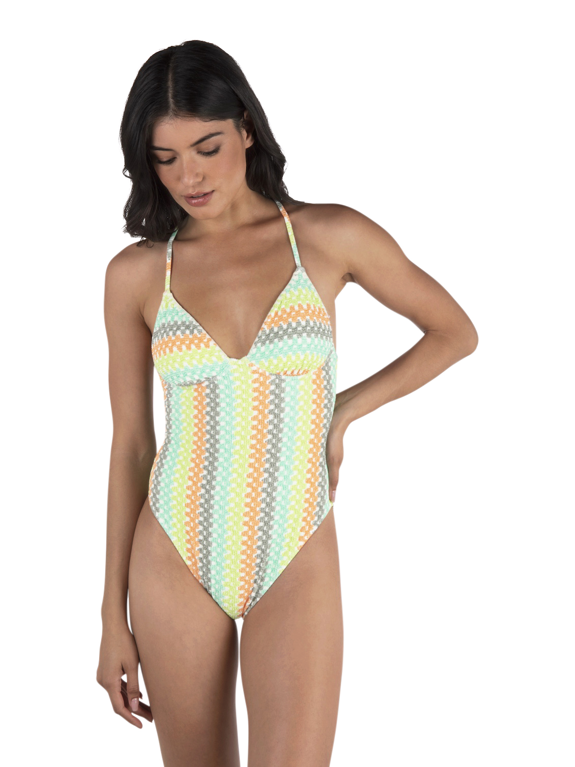 Stripe Crochet Scrunch Moderate One Piece