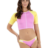 Summer Block Crop Short Sleeve Swim Top