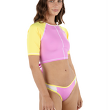 Summer Block Crop Short Sleeve Swim Top