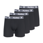 Five black Hurley boxer briefs with gray waistbands on a white background