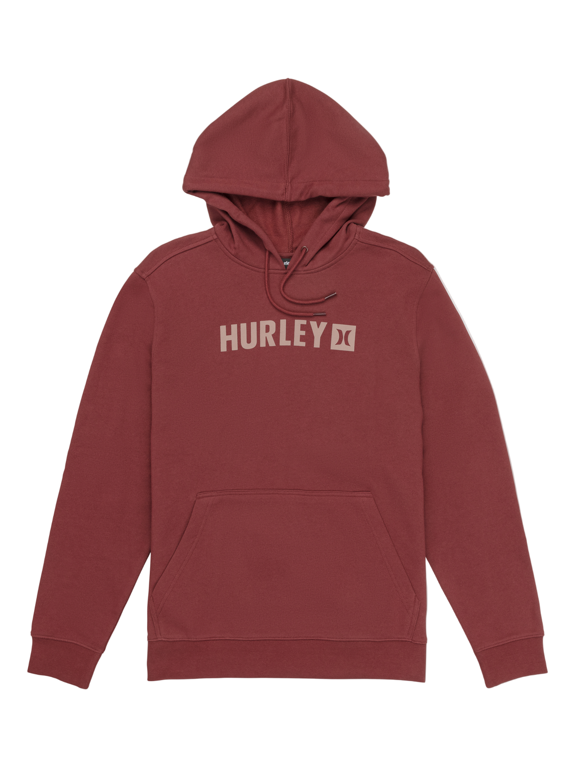 Maroon hoodie with Hurley logo on a white background