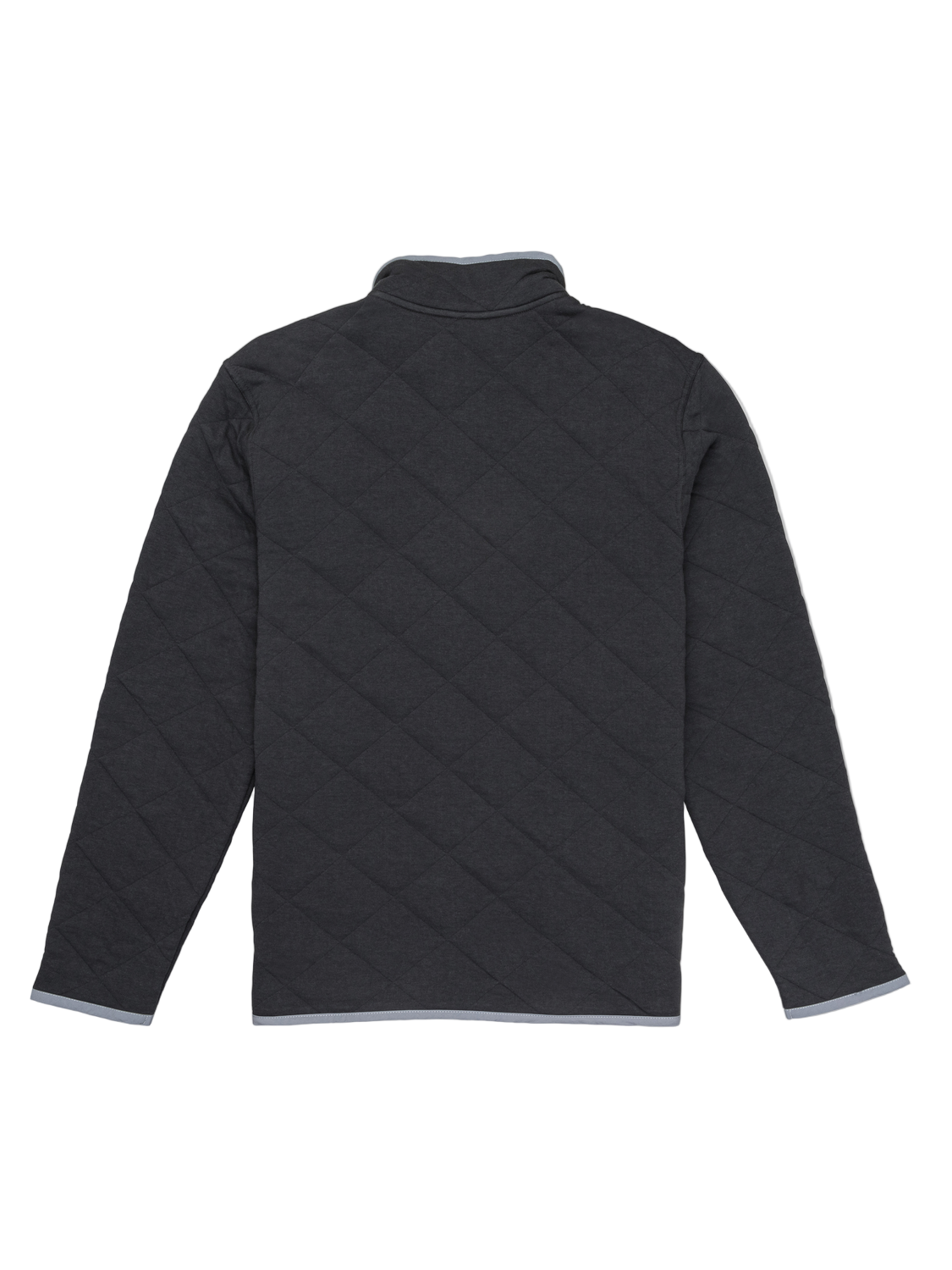 Black quilted jacket on a white background