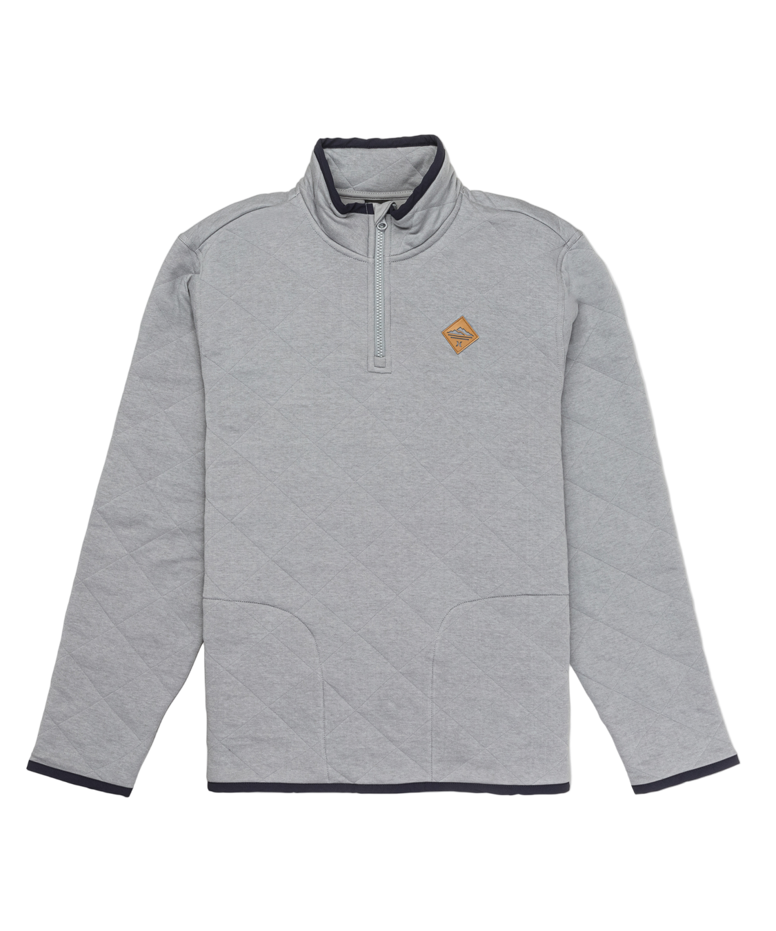 Gray pullover with a logo on a white background