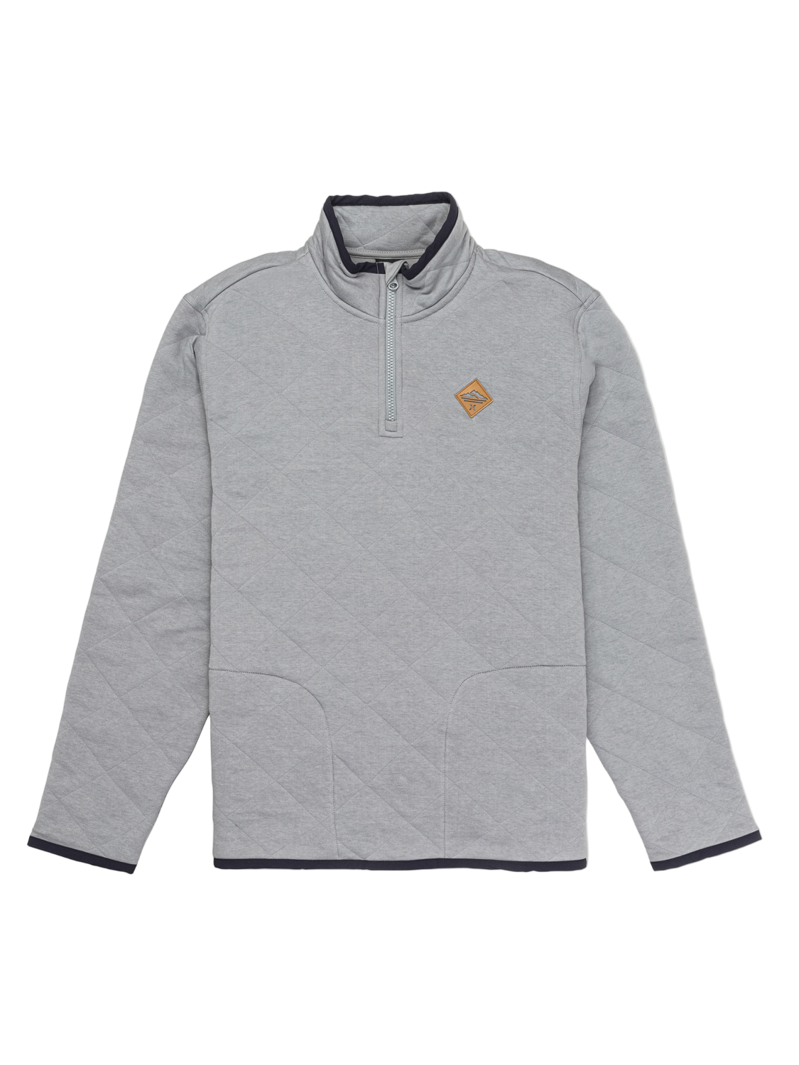 Gray pullover with a logo on a white background