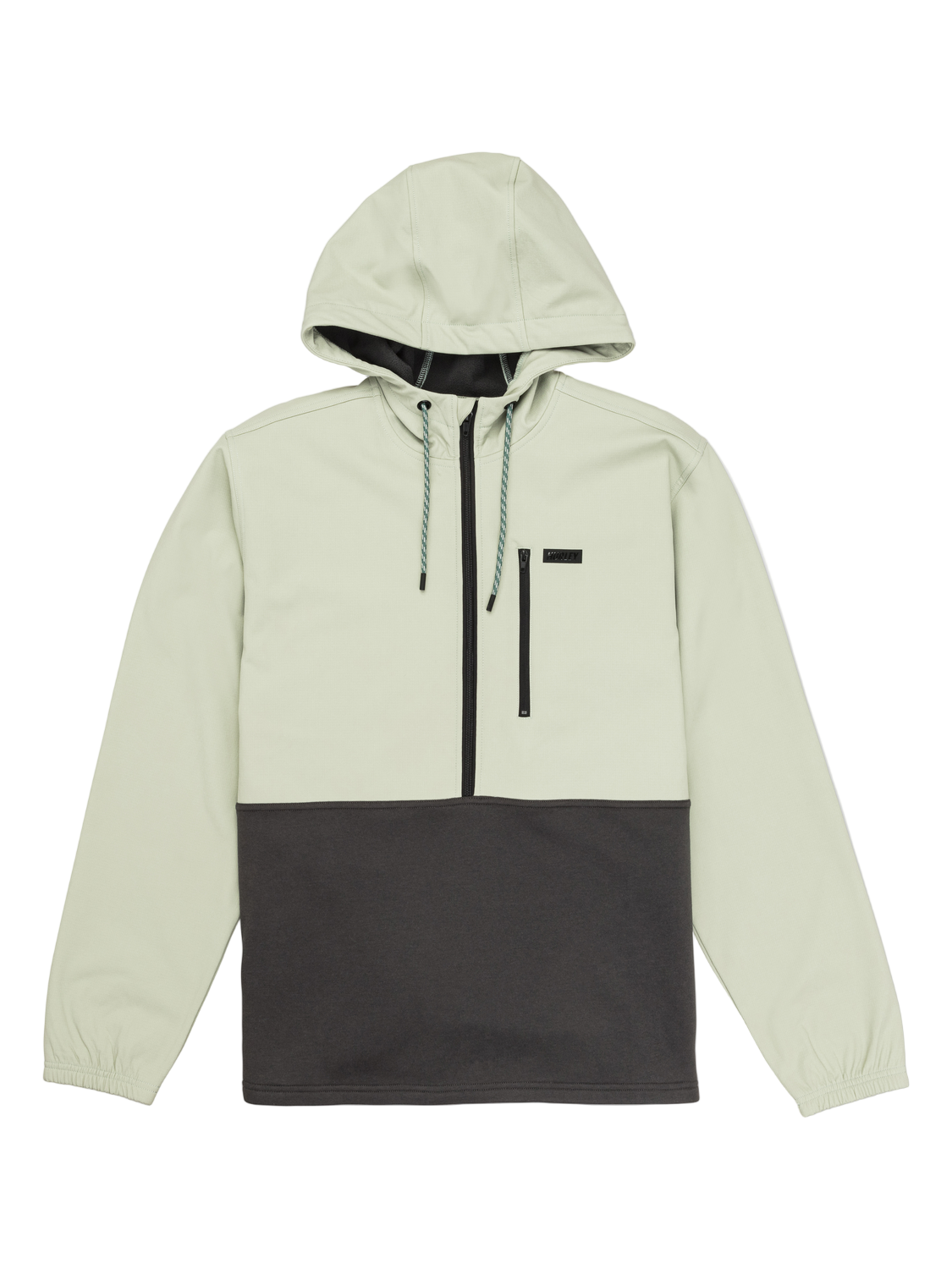Light green and black hooded jacket on a white background